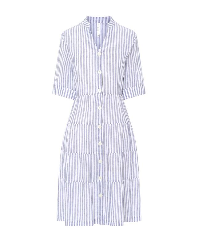 Vestido Largo de Rayas con Botones Azul image number null