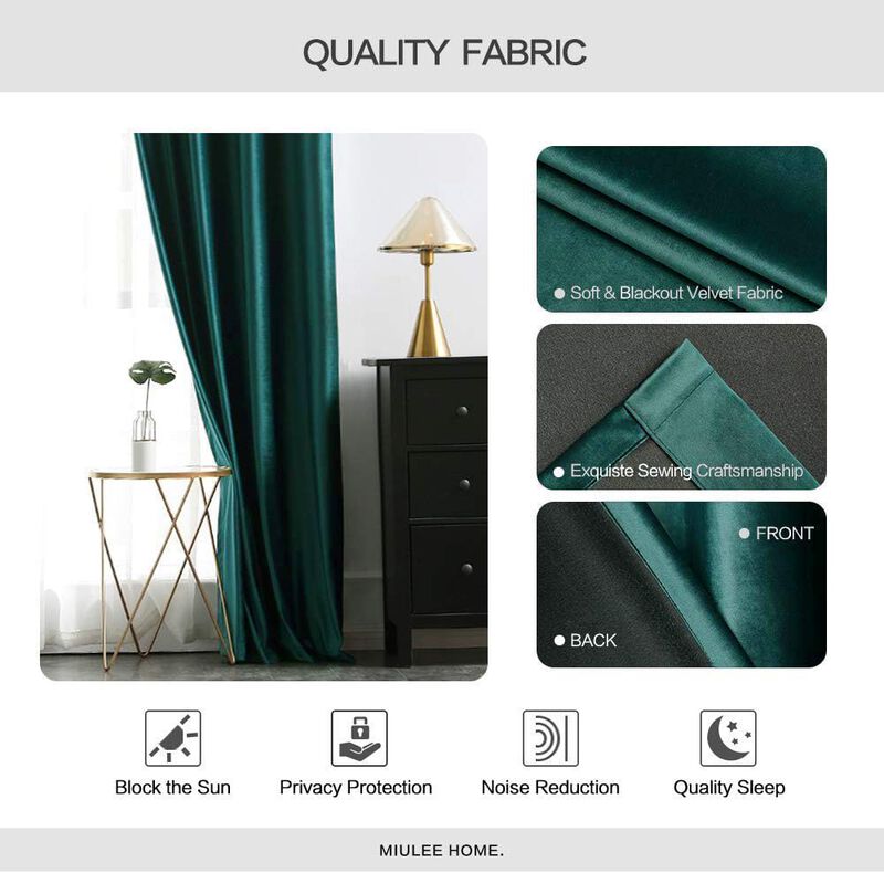 Cortinas Miulee De Terciopelo Verde Oscuro, 132... image number null
