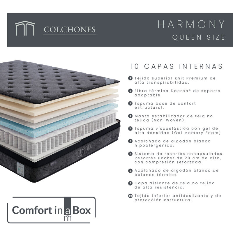Colch&oacute;n Queen Size Japandi Harmony Memory Foam ... image number null