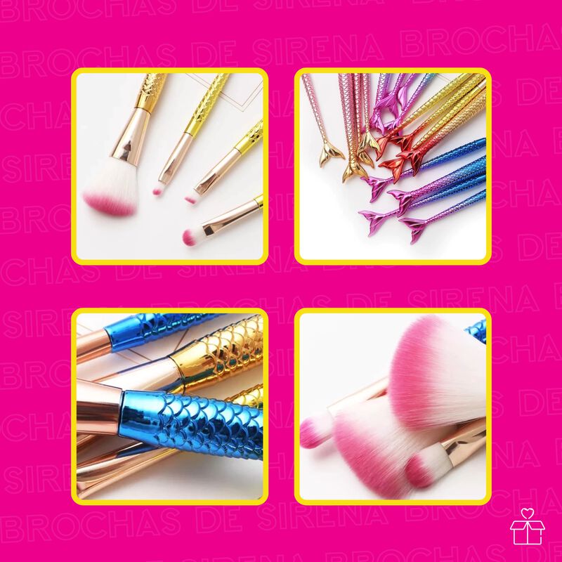 Set de 10 Brochas Sirena Maquillaje De 4pz Rost... image number null
