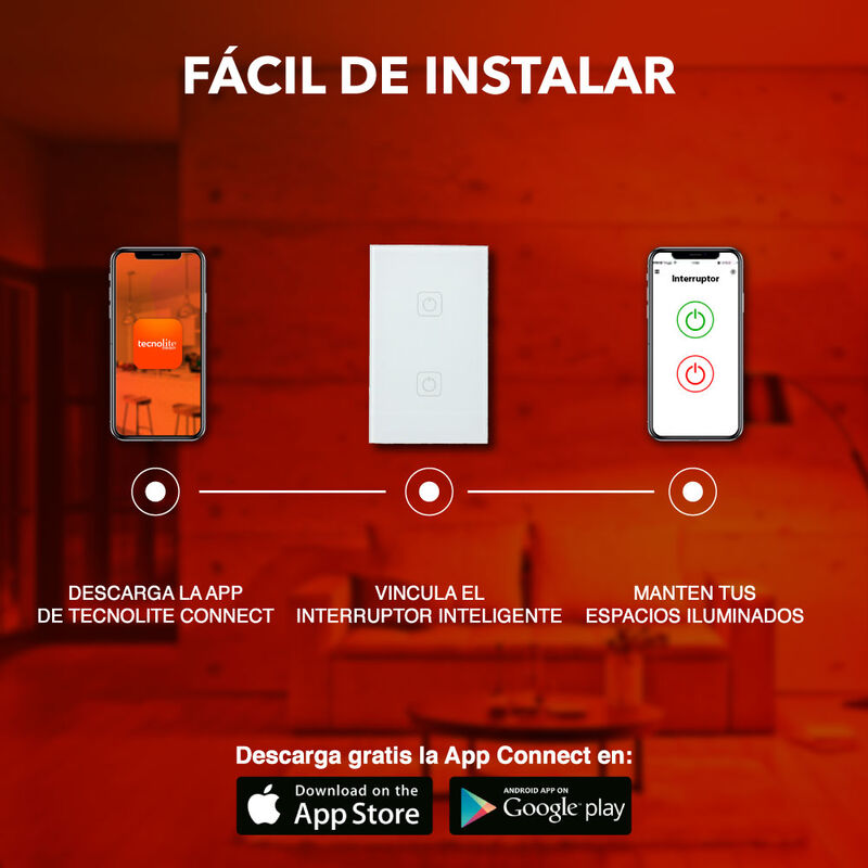 Apagador Inteligente Wi-Fi, 2 Botones T&aacute;ctiles,... image number null