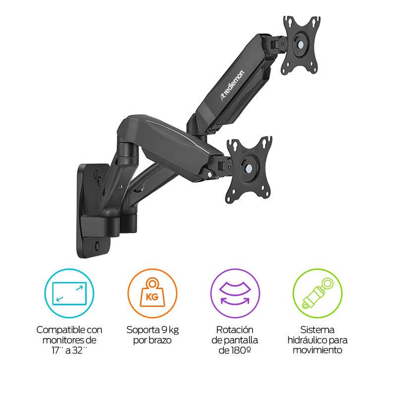 Soporte para 2 Monitores de Pared Brazo M&oacute;vil H... image number null