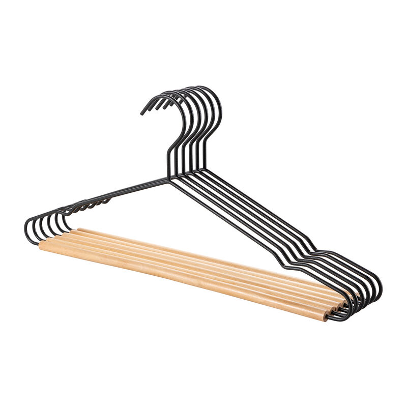 Ganchos met&aacute;licos para ropa con base de madera ... image number null