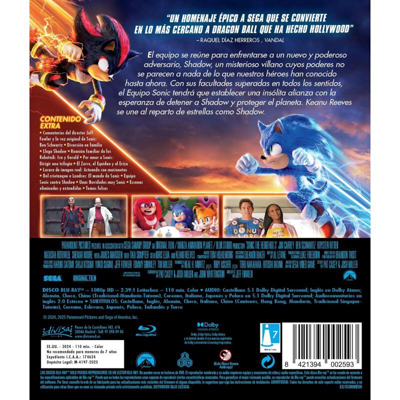 Sonic 3: La pel&iacute;cula [Blu-ray] (2024) Sonic el ... image number null