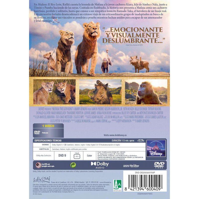 Mufasa: El Rey Le&oacute;n [DVD] (2024) Mufasa: The Li... image number null