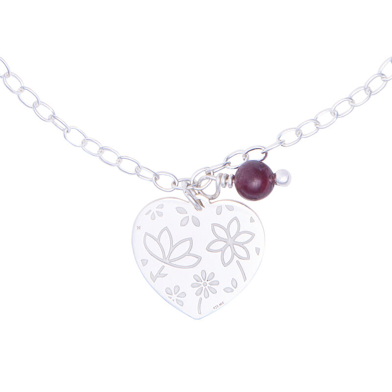 Pulsera Querer Cadena con Coraz&oacute;n y Granate de ... image number null