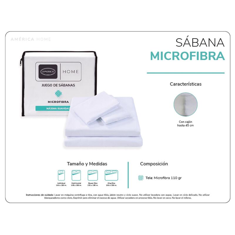 S&aacute;bana Am&eacute;rica Home Microfibra Blanco Matrimoni... image number null