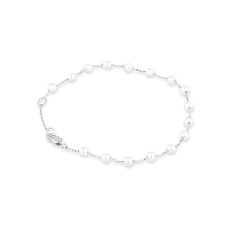 Pulsera De Oro Blanco De 14k Con Perlas Blancas... image number null