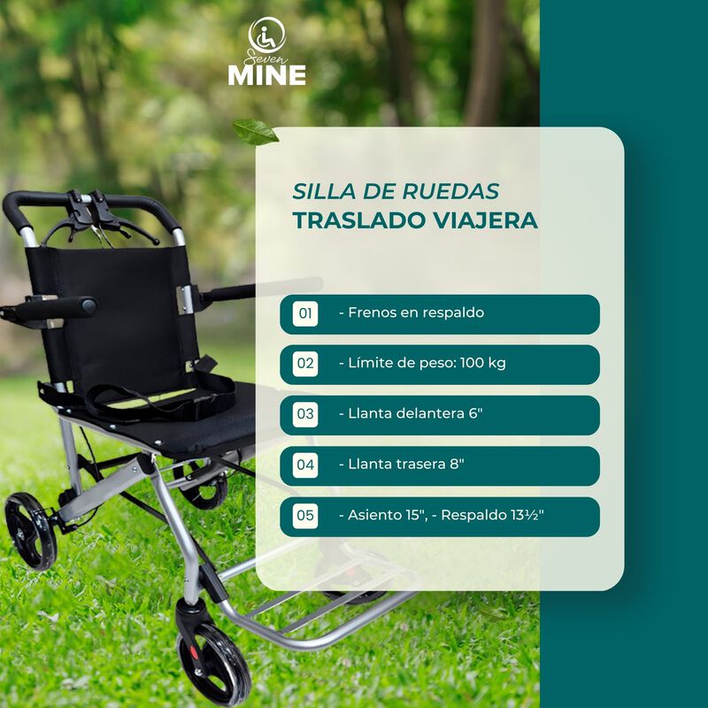 Silla de Ruedas de Traslado Viajera con Frenos ... image number null