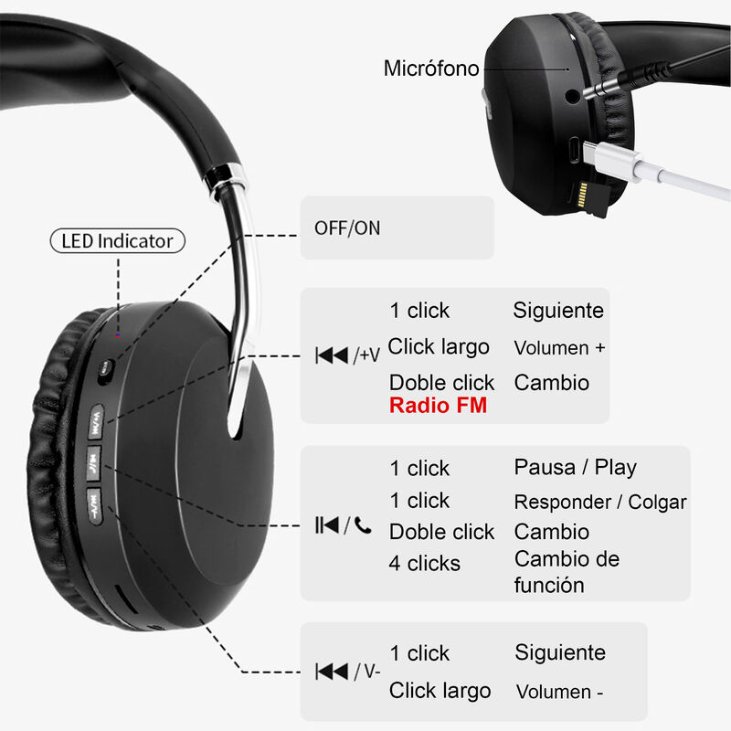 Aud&iacute;fonos VAK 2026 Bluetooth 3.5mm Fm Sd Diadem... image number null