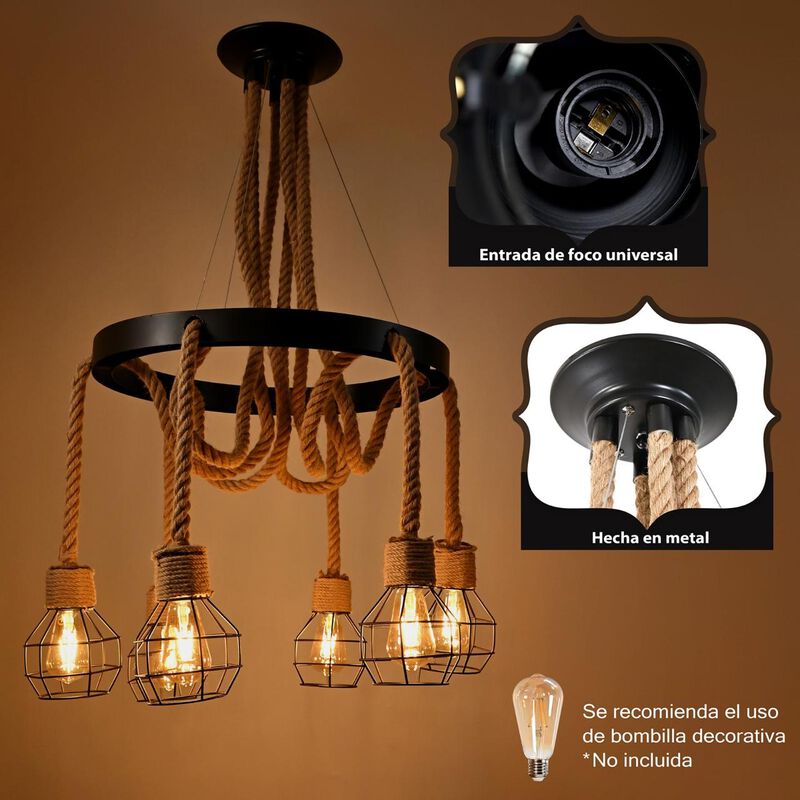 L&aacute;mpara Candil Colgante De Cuerdas Vintage image number null