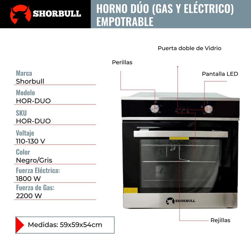 Horno d&uacute;o el&eacute;ctrico/gas empotrable 65L Shorbull image number null