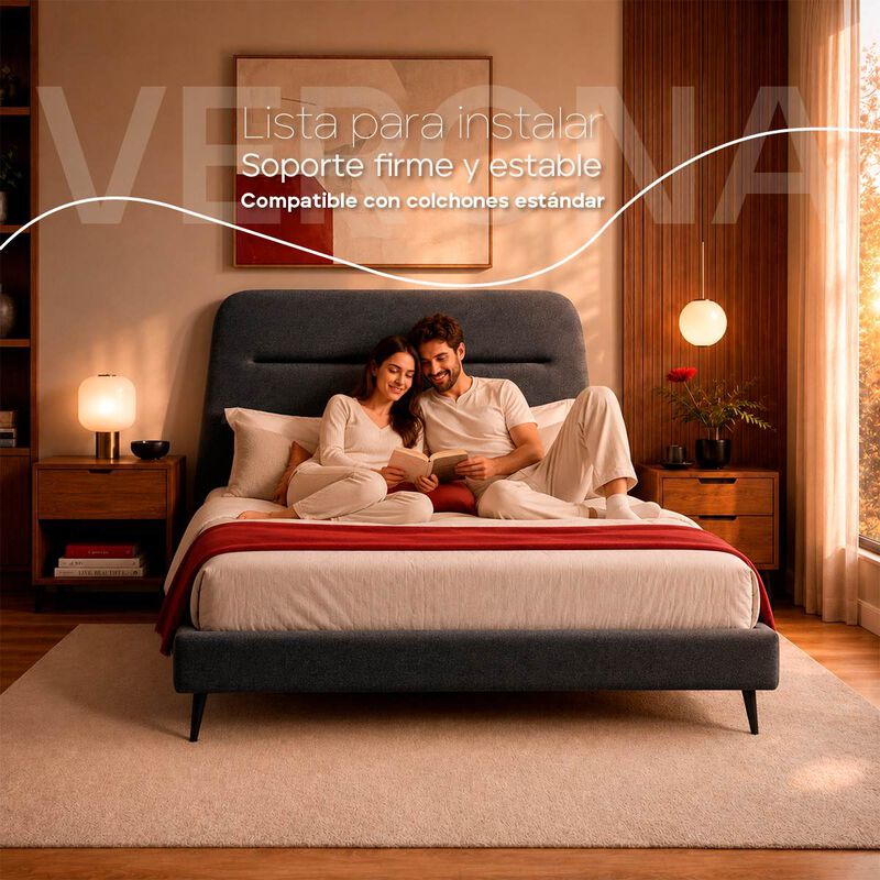 Cama Matrimonial Verona Tapizada Estructura Mad... image number null