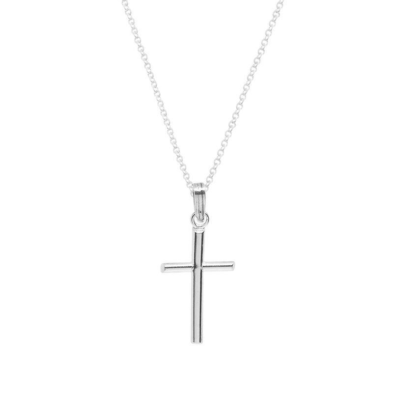 Cruz columna de plata con cadena de bolitas image number null