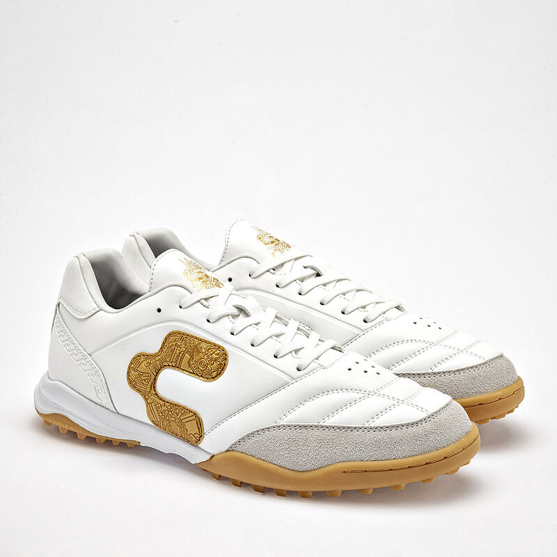 Charly tenis de f&uacute;tbol para hombre blanco dorad... image number null
