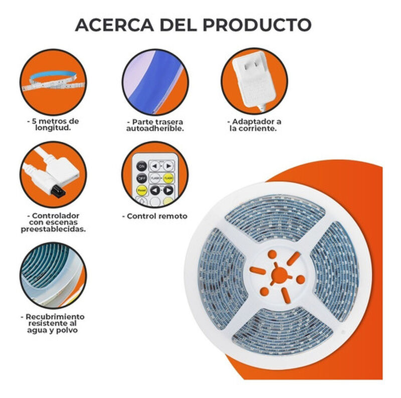 Tira Led 5m Longitud 24w Luz Blanca Ip65 Contro... image number null