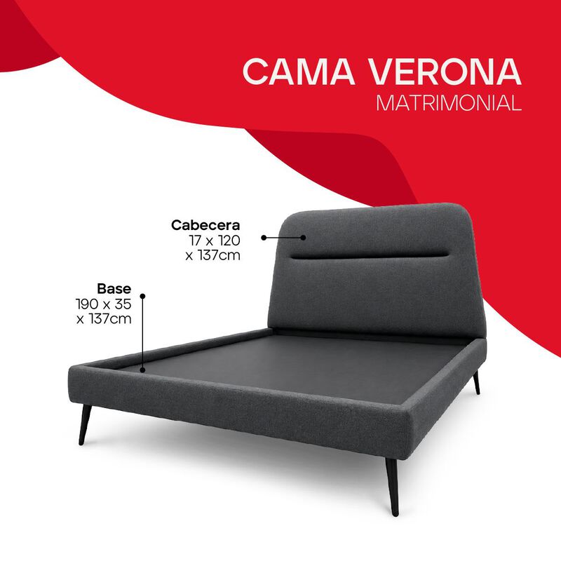 Cama Matrimonial Verona Tapizada Estructura Mad... image number null