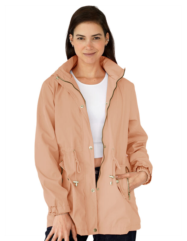 Chamarra Larga Mujer Rompevientos Con Gorro image number null