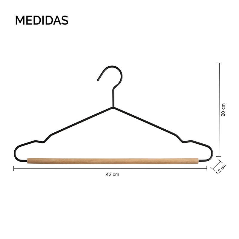 Ganchos met&aacute;licos para ropa con base de madera ... image number null