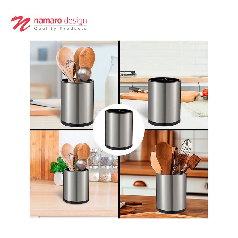 Porta Utensilios Giratorio Redondo De Acero Ino... image number null