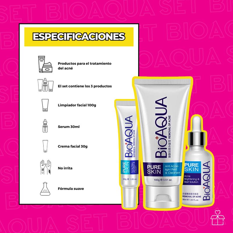 Set de 3 Pure Skin Bioaqua Retira Acn&eacute; Espinill... image number null