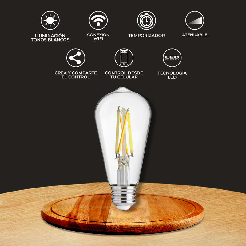 Foco Vintage LED Inteligente ST64 WiFi 5.5 W, L... image number null