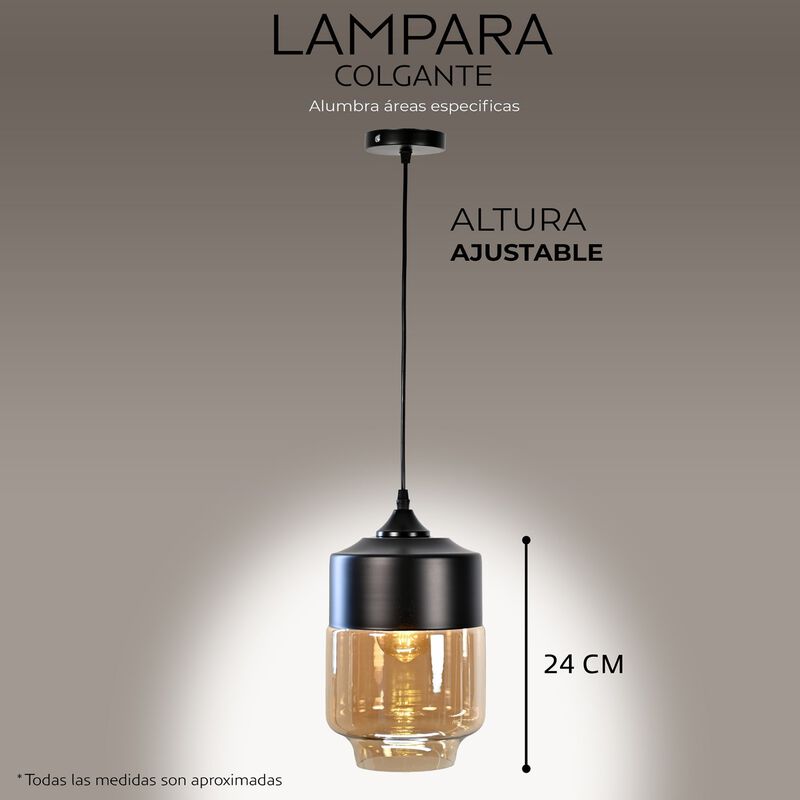 Lámpara Colgante Cilindrica Con Cristal Negro Y... image number null