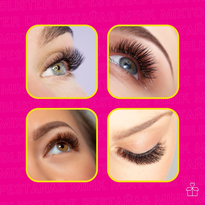10 Blisters Extensiones Pesta&ntilde;as Mink Mixto 1x1... image number null