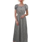 Vestido Maxi Rayado, Escote Hombros Descubiertos Ves-1066 Negro Elegante Y Fresco Para Mujer