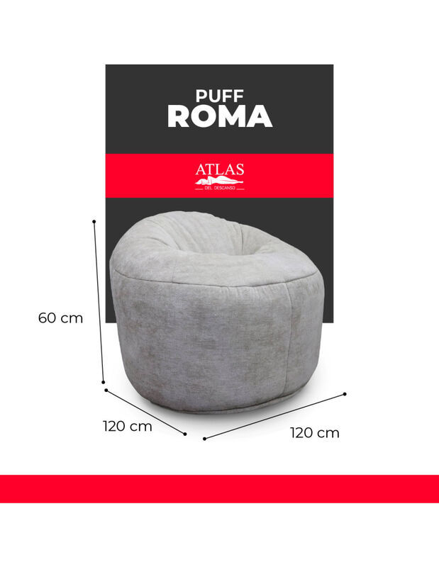 Puff Sill&oacute;n Roma Gris, Suave y Estructura Liger... image number null