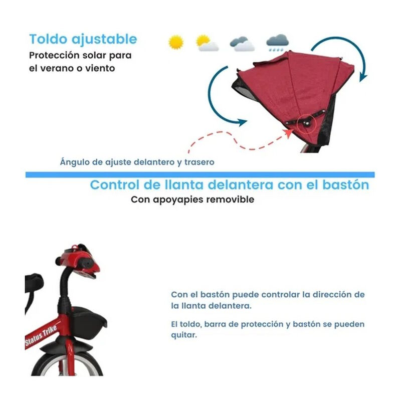 Triciclo Para Ni&ntilde;os Rojo 7en1 Con Asiento Girat... image number null