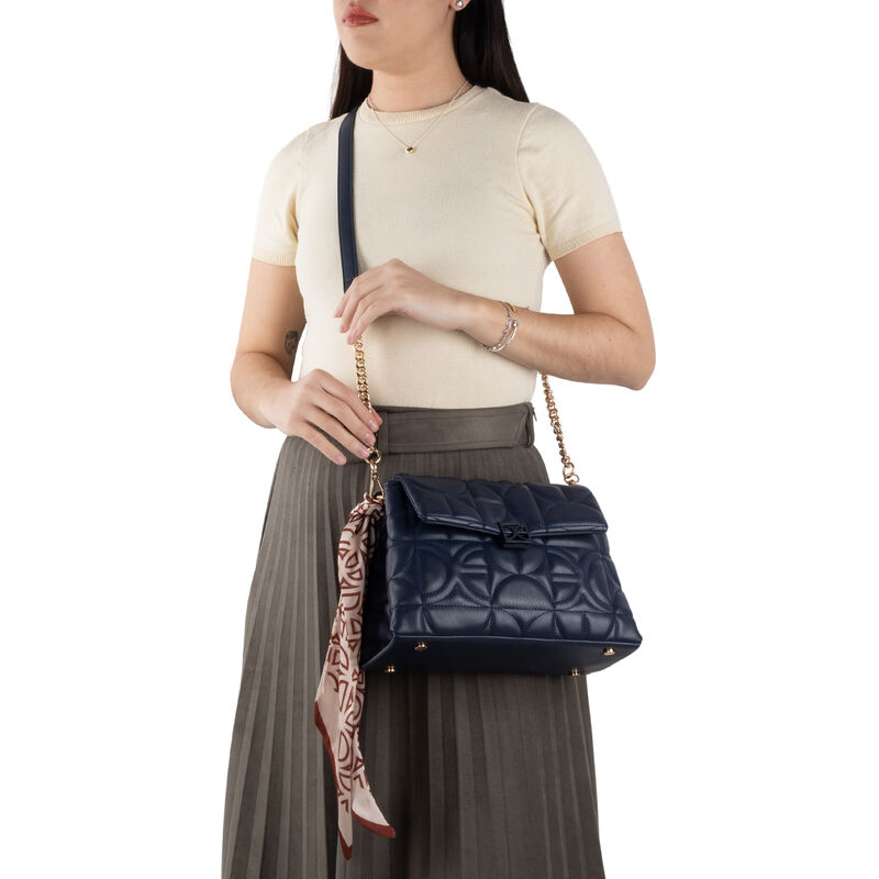 Bolsa Satchel Mediana Con Mascada Color Azul Ma... image number null