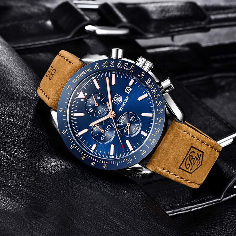Reloj Benyar Chronograph, Correa De Piel De Cua... image number null