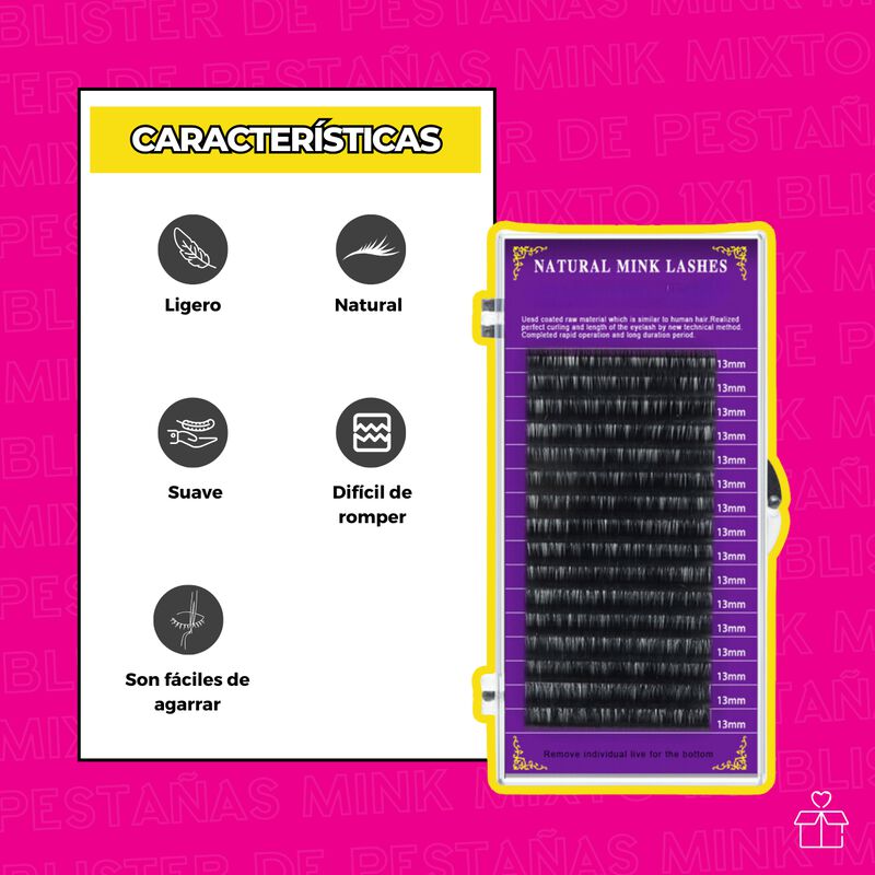 10 Blisters Extensiones Pesta&ntilde;as Mink Mixto 1x1... image number null