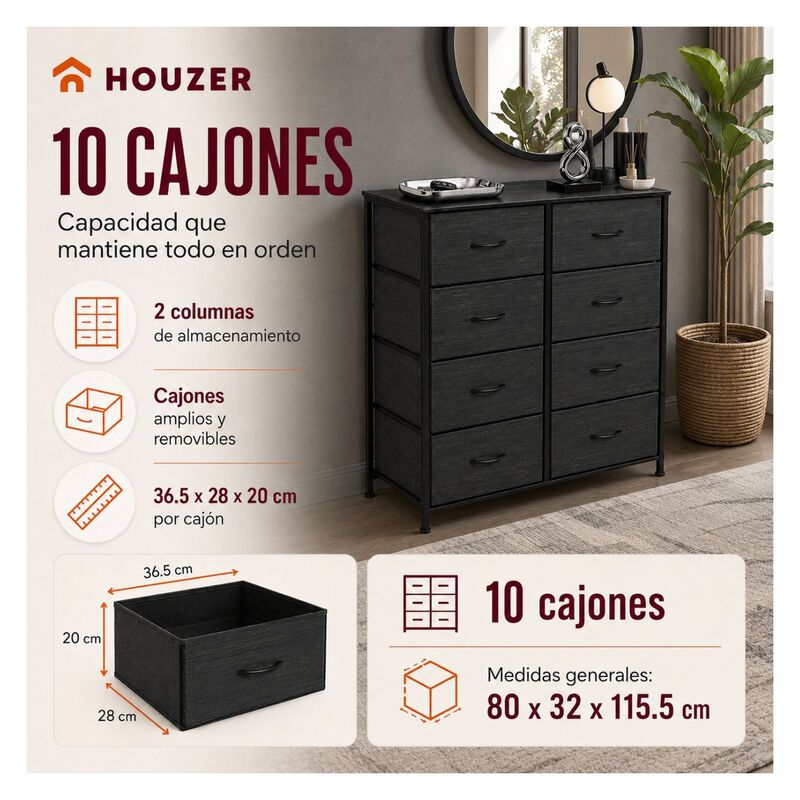 Comoda 10 Cajones Estructura Acero Cajonera Org... image number null