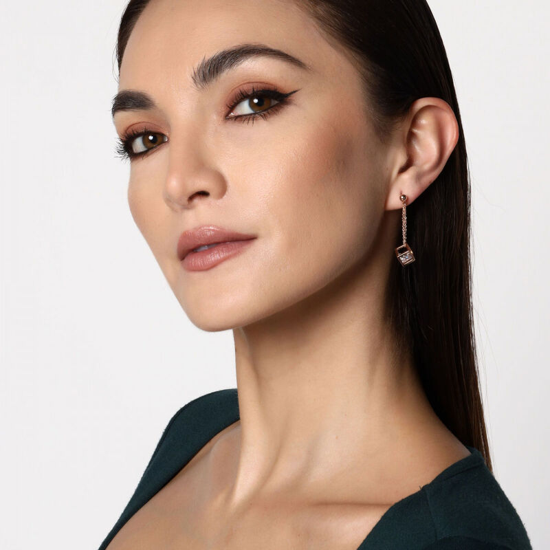 Pendientes en Ba&ntilde;o de Oro Rosa de 18K de Cubo c... image number null