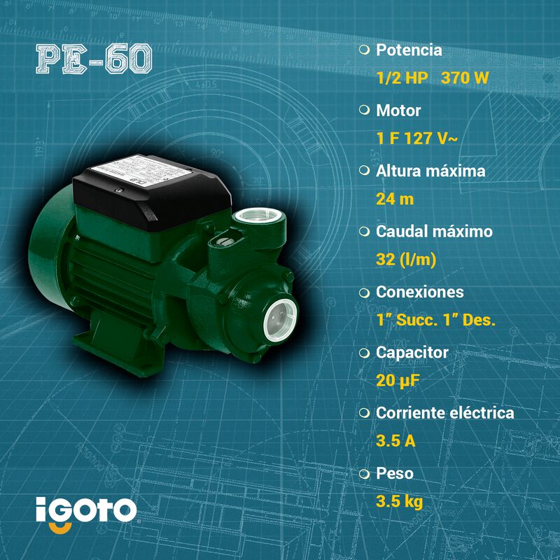 Bomba Periferica 1/2 Hp, 370 W Igoto Pe-60 image number null