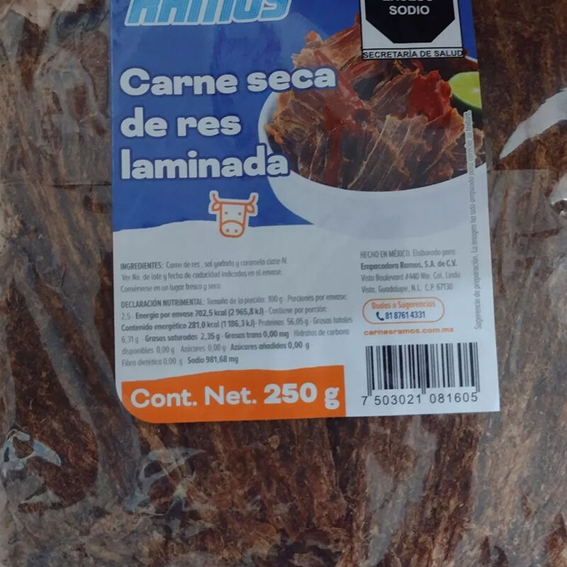 Carne Seca De Res Laminada Carnicer&iacute;a Ramos 250... image number null