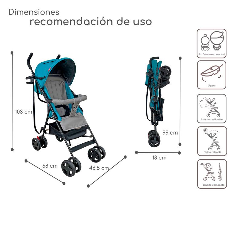 Carriola Plegable con Reclinado y Toldo Carri D... image number null