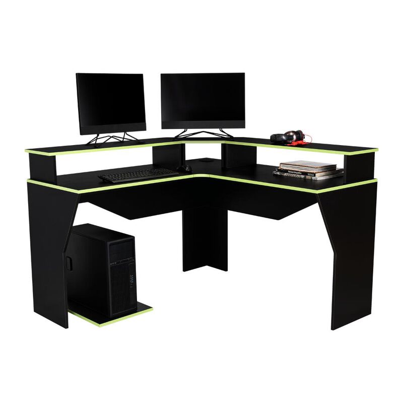 Escritorio Gamer Invictor Wengue Y Verde Con Es... image number null