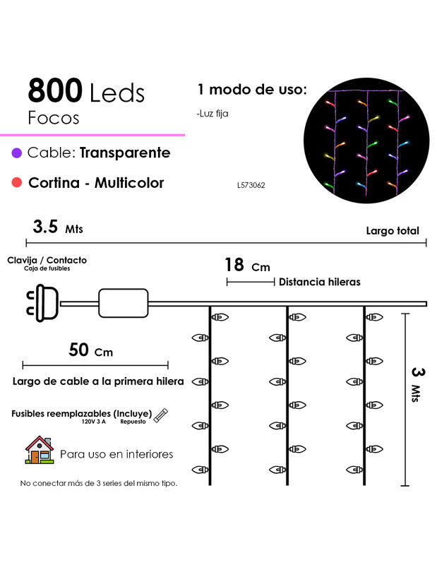 Cortina serie de Luces 800 LED Luz Multicolor 3... image number null