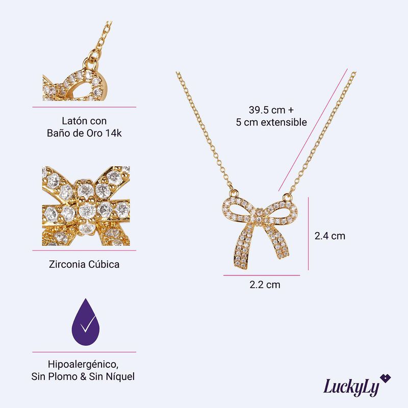 Collar Mujer Oro 14k Zirconias Mo&ntilde;o Coquette Re... image number null