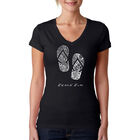 Camiseta De Cuello En V Word Art Para Mujer - Beach Bum- Negro