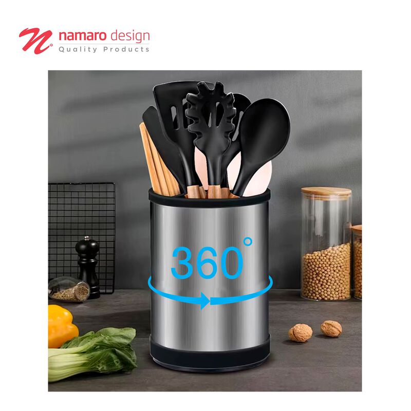 Porta Utensilios Giratorio Redondo De Acero Ino... image number null