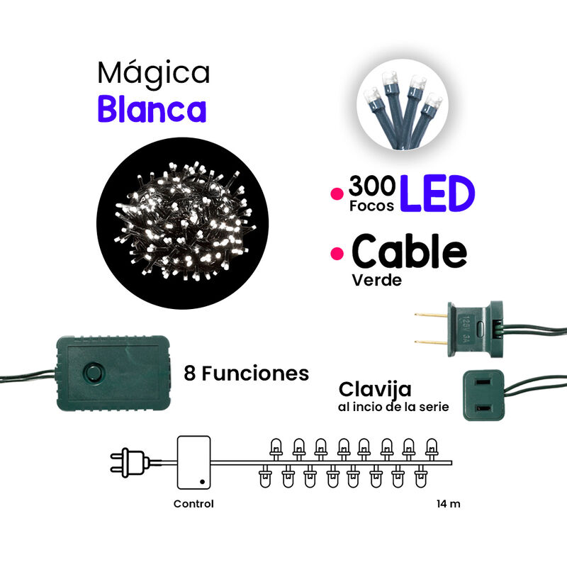 Serie de Luces blanca Navide&ntilde;a 300 luz LED 8 Fu... image number null