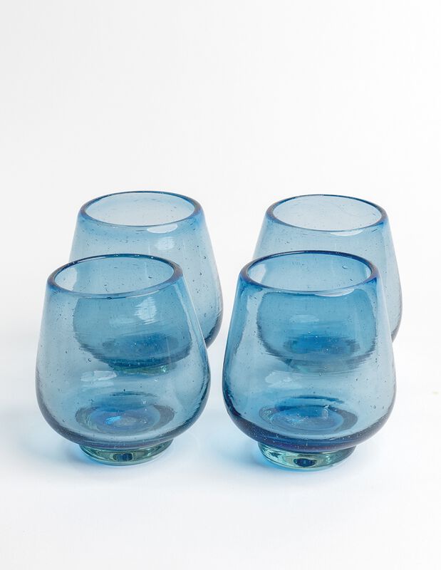 Vasos Set de 4 Vasos de Vidrio Soplado Azul Med... image number null