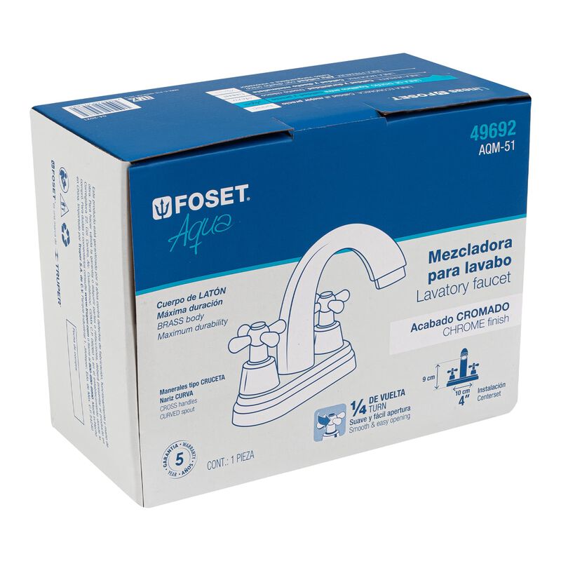 Mezcladora Cromo 4' para Lavabo Nariz Curva Cru... image number null