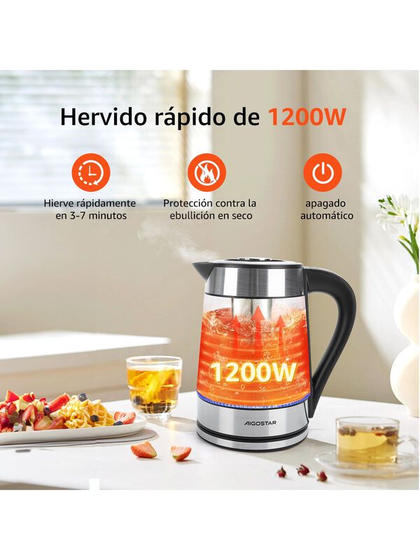 Tetera El&eacute;ctrica De Vidrio Con Infusor 1.7l 120... image number null
