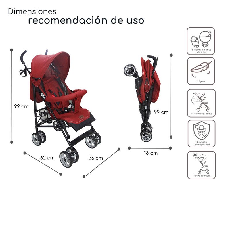 Carriola Reclinable, Plegable D&rsquo;Beb&eacute; Aerostar -... image number null