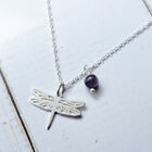 Dije con cadena Suerte charm Lib&eacute;lula de plata .925 con amatista natural